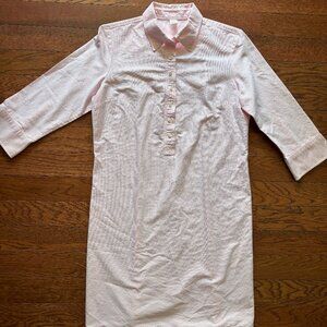 J. Crew pink and white stripe half button collared shirt dress- size L